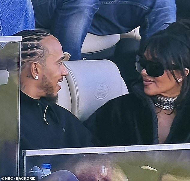 The reality star and the British Formula One champion only made their first joint public outing last month at Super Bowl LX (seen above)