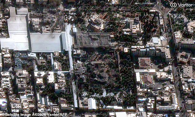 A handout satellite images shows flattened buildings at the compound of Iran's Supreme Leader Ali Khamenei in Tehran. President Donald Trump announced the death of Khamenie Saturday