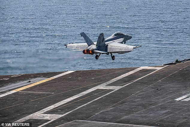 A still image released by U.S. Central Command (CENTCOM), which accompanied a press release describing the operation dubbed "Epic Fury", an attack by the United States and Israel on Iran, shows a Super Hornet taking off from an aircraft carrier in this picture obtained from social media released on February 28