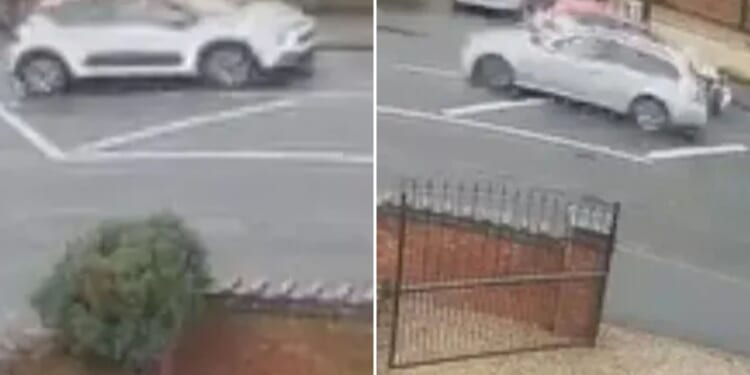 Moment driver smashes into car leaving 'screaming' woman trapped inside as cops hunt motorist who fled the scene