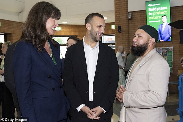 Mr Ali, right, with Green Party leader Zack Polanski