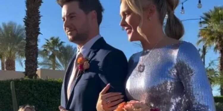 Jojo Siwa looks stunning as she walks down the aisle with boyfriend Chris Hughes in shimmering gown at family wedding