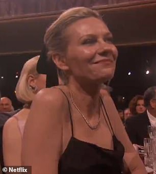 Celebrities like Kirsten Dunst and Kristen Wiig looked on awkwardly as they unexpecedly found themselves pulled into Bell's 'cringe' musical bit