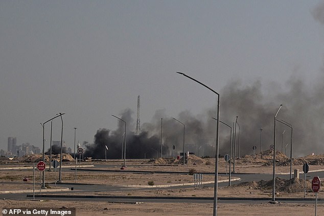 Smoke rises over Kuwait City amid Iranian retaliation strikes this morning