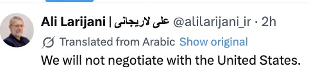 Larijani made his views clear during a series of tweets over the course of Sunday and Monday