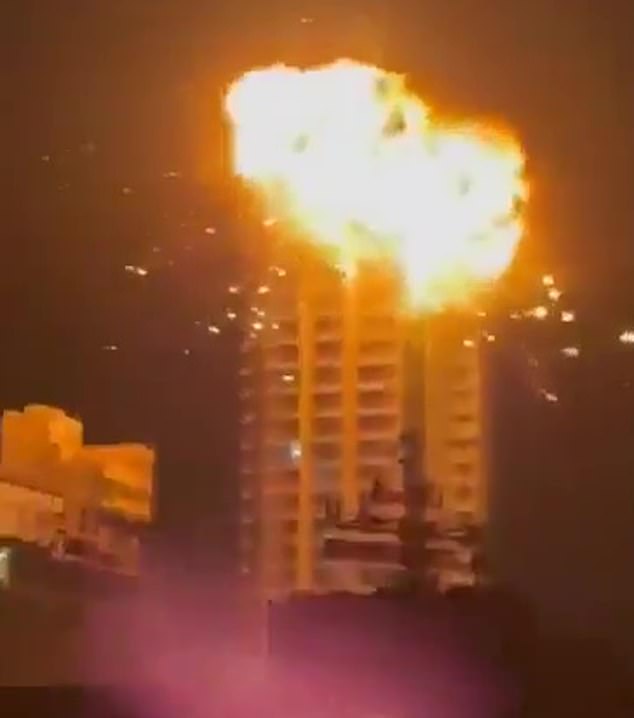 A fireball explosion erupts from a building in Manama, Bahrain, after an Iranian drone attack. Attacks like this across the Middle East has meant a huge amount of airspace has been locked down with Riyadh's King Khalid International Airport being one of the only ones still operating in the region