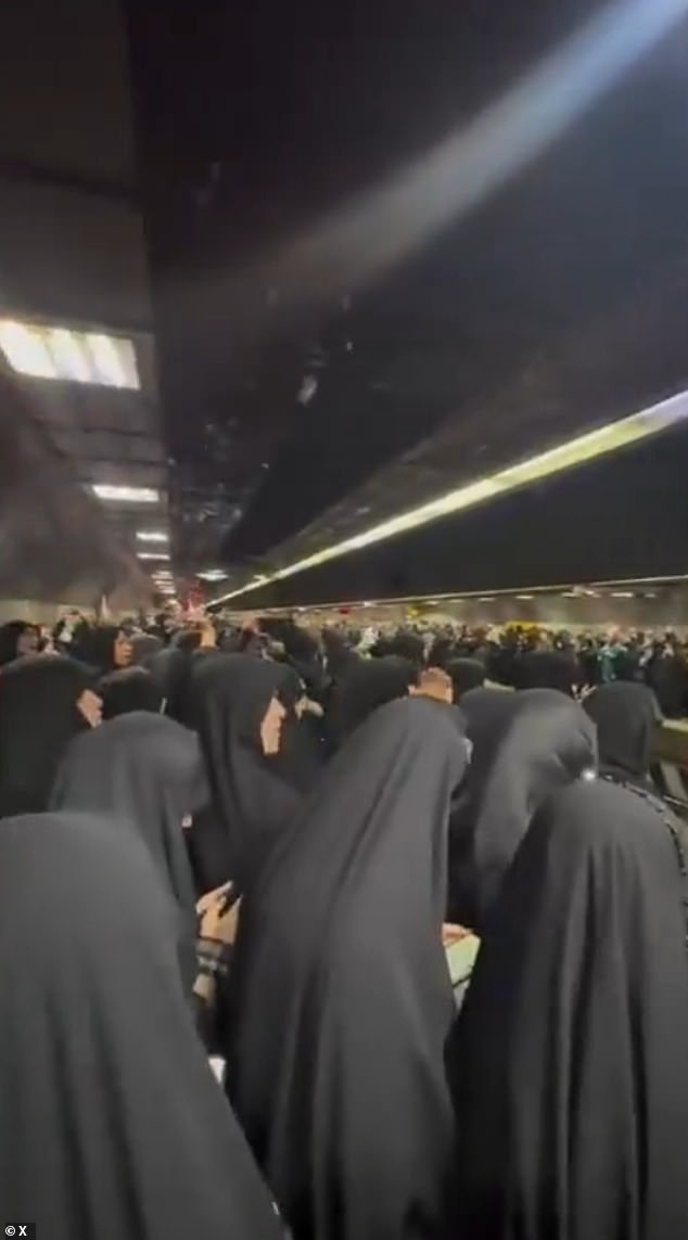 Footage taken from a Tehran subway appeared to show a massive crowd of women mourning