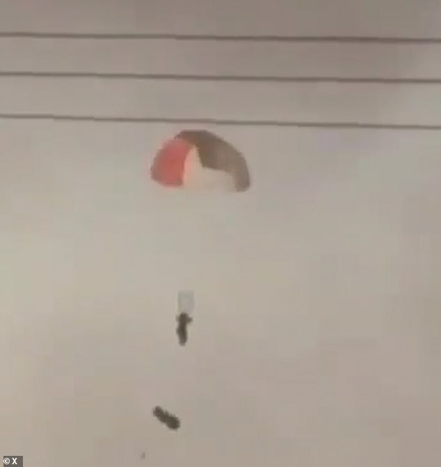 Another video on Monday showed a parachute falling from the sky roughly 30km from the US's Ali Al Salem Air Base