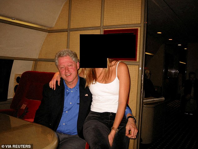 Bill Clinton and an unidentified woman are pictured on a private jet in the latest release of the Epstein files. The former president said he only ever traveled with the pedophile for charity work