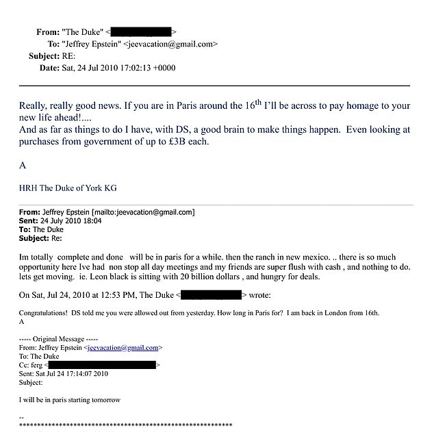 Emails released in the Epstein files show Andrew congratulating the paedophile on his freedom from house arrest in July 2010