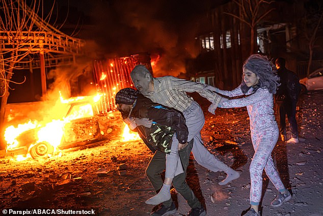 An airstrike on an Iranian police centre also damaged residential buildings around it in Niloofar square in central Tehran on Sunday