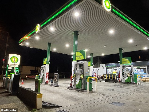 A BP fuel station on Brighton Road in Croydon, South London, last night
