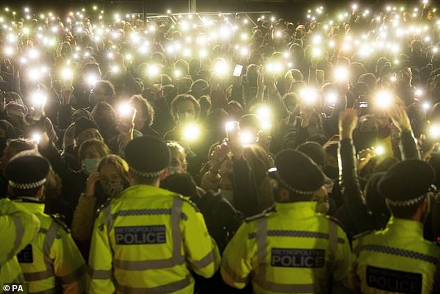 The vigil ended in drama when a heavy police presence resulted in four arrests for breaches of Covid regulations