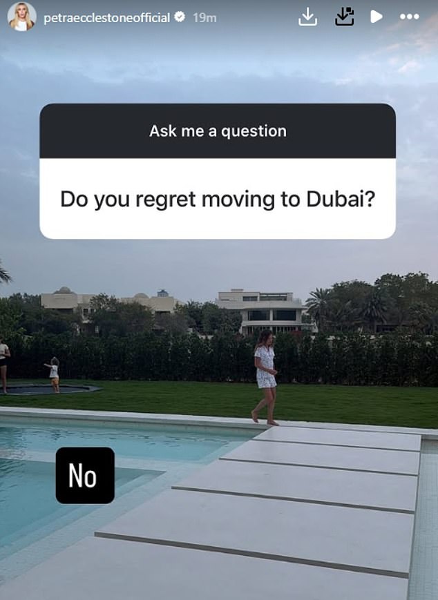 Sharing a selfie from her living room, Petra, 37, asked fans to send her questions and revealed whether she wished she hadn't moved from the U.S