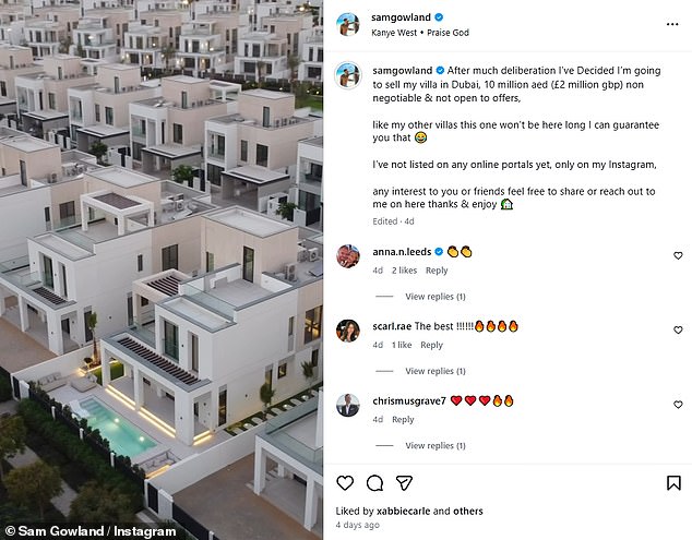Just days before the attacks began, Sam revealed he was selling his mansion 'after much delibiration'