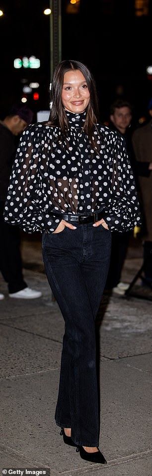 Polka dots elevate the 'nice top and jeans' combo