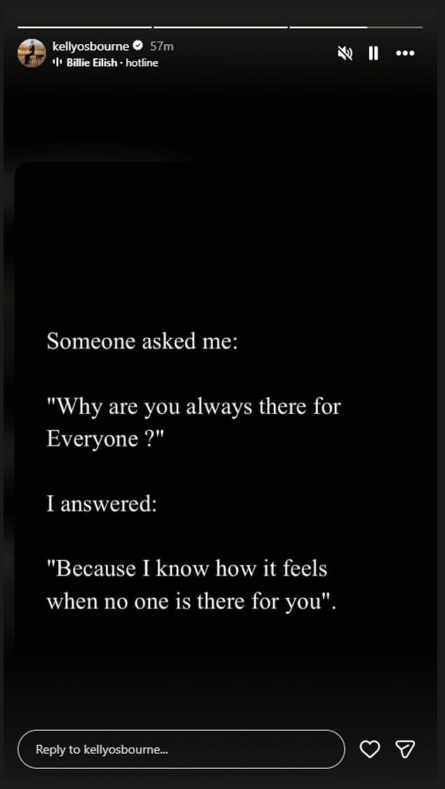 Kelly detailed why she's always there for those she cares about in a heartbreaking Instagram post on Tuesday, writing: 'because I know how it feels when no one is there for you'