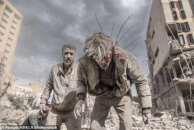 The aftermath of an airstrike near the Ferdowsi square in central Tehran
