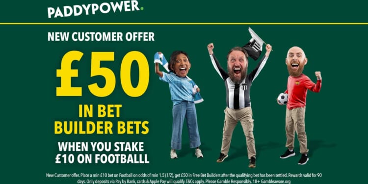 Get £50 in football free bets with Paddy Power