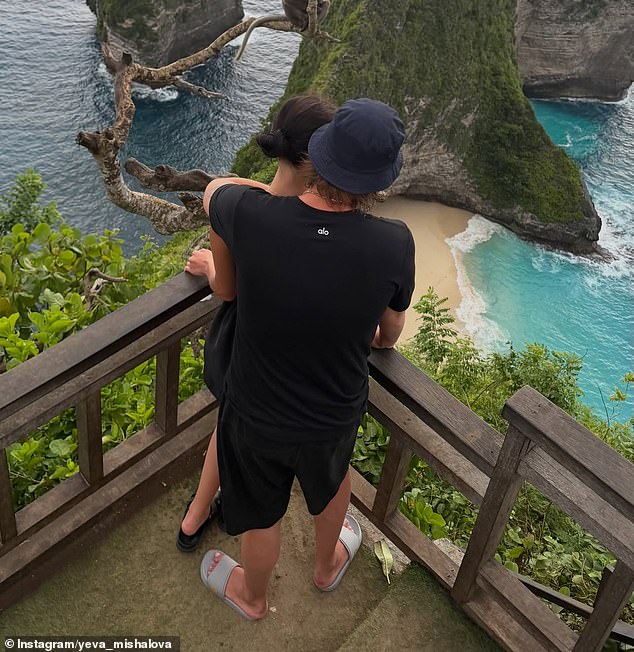 Human remains that are being forensically tested against the DNA of Mr Komarov's parents were found on Friday (Ms Komarov and his girlfriend, Yeva Mishalova, are pictured)