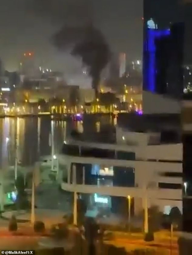 The US Consulate building in Dubai was up in flames after reportedly being struck by an Iranian drone on Tuesday