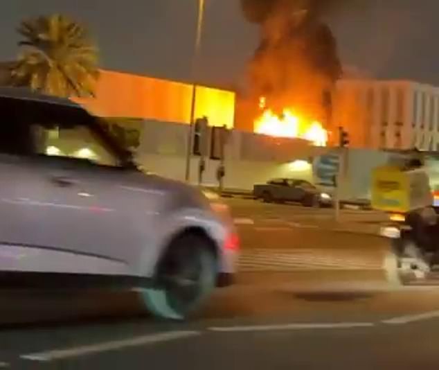 The US embassy in Dubai is seen after being struck by drones