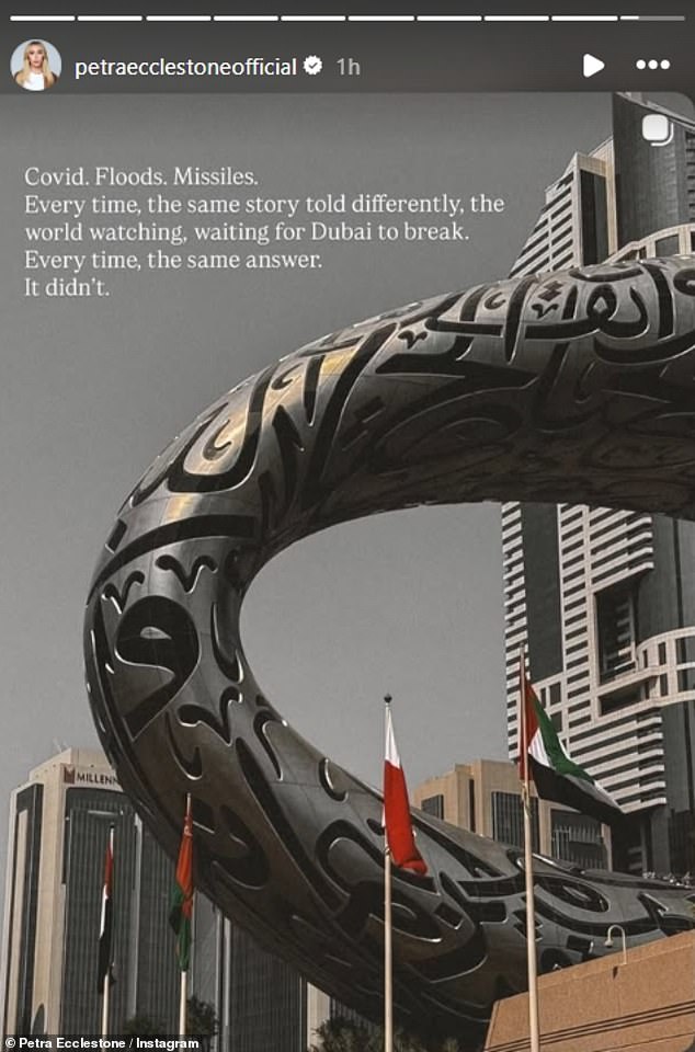 In another post, Ecclestone said the world was 'waiting for Dubai to break...it didn't'