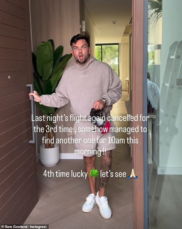 Sam Gowland made his fourth attempt to flee the city as he revealed he had found a last-minute flight back to the UK