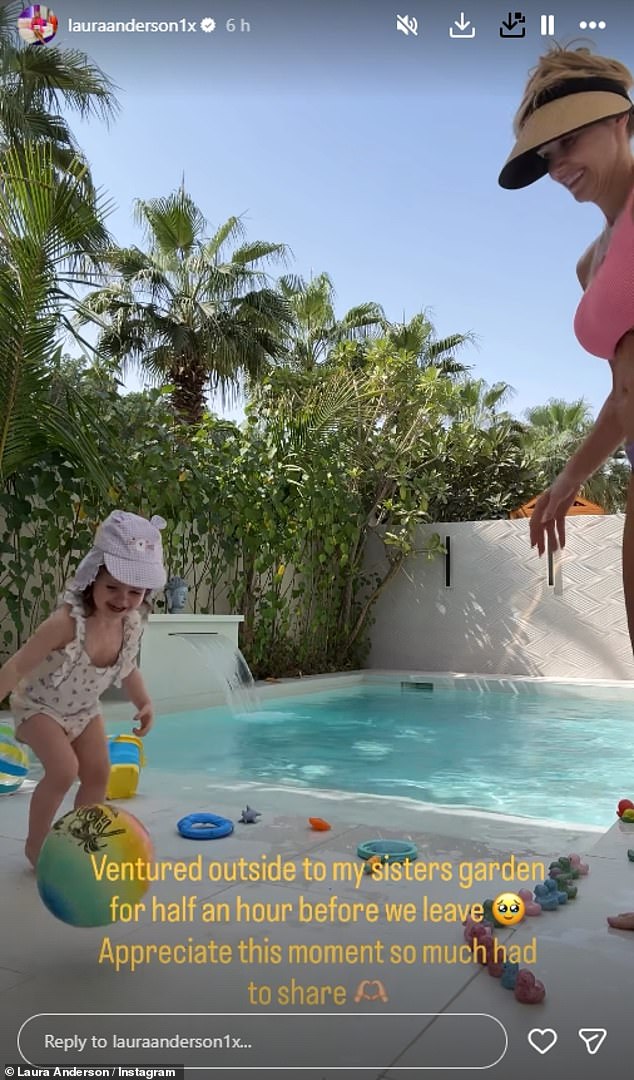 Laura was staying with her sister while in Dubai and shared a clip of herself playing with Bonnie at the pool before they had to leave for their flight