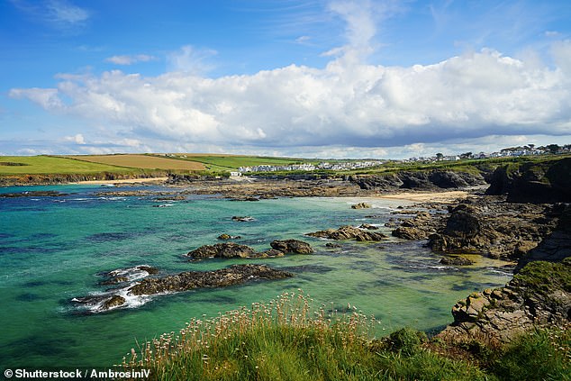 Trevone Bay beach, on the north coast of Cornwall, has a rocky landscape