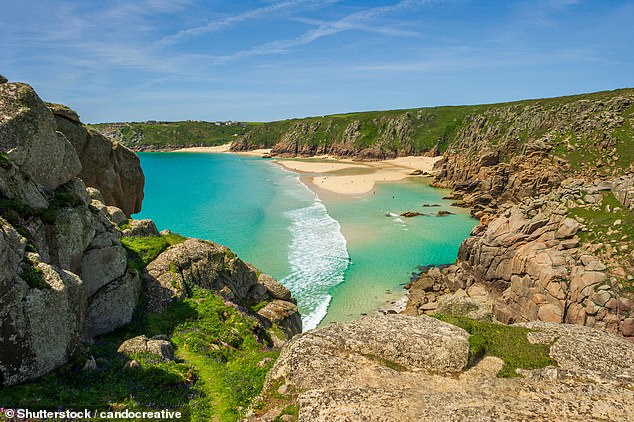 Pedn Vounder beach near Porthcurno in Cornwall is popular in the summer months