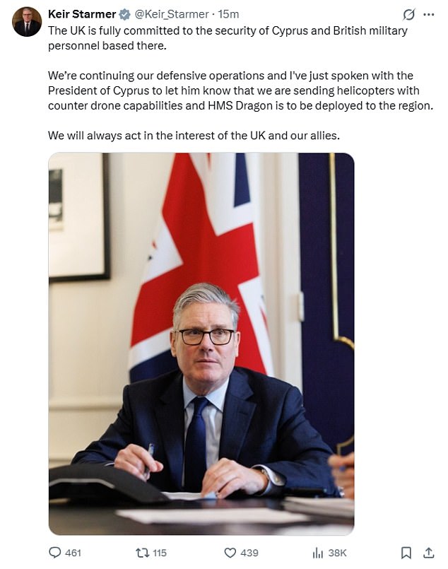 Sir Keir posted a statement on X this afternoon