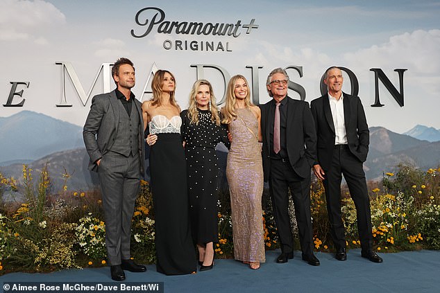 The cast of The Madison: Patrick J. Adams, Beau Garrett, Michelle Pfeiffer, Elle Chapman, Kurt Russell and Matthew Fox posed for a photo on the red carpet
