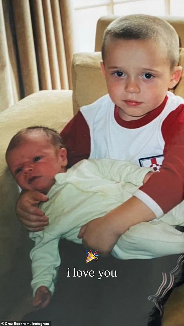 Cruz shared a sweet throwback of Brooklyn holding him as a baby and wrote: 'I love you' as he marked his sibling's birthday