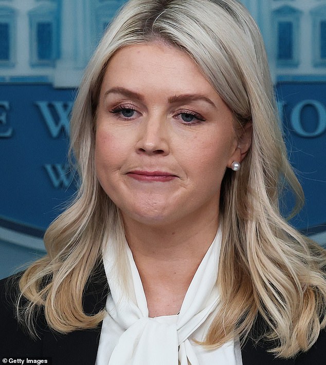 Karoline Leavitt takes questions during a news briefing in the James S. Brady Press Briefing Room of the White House on Wednesday
