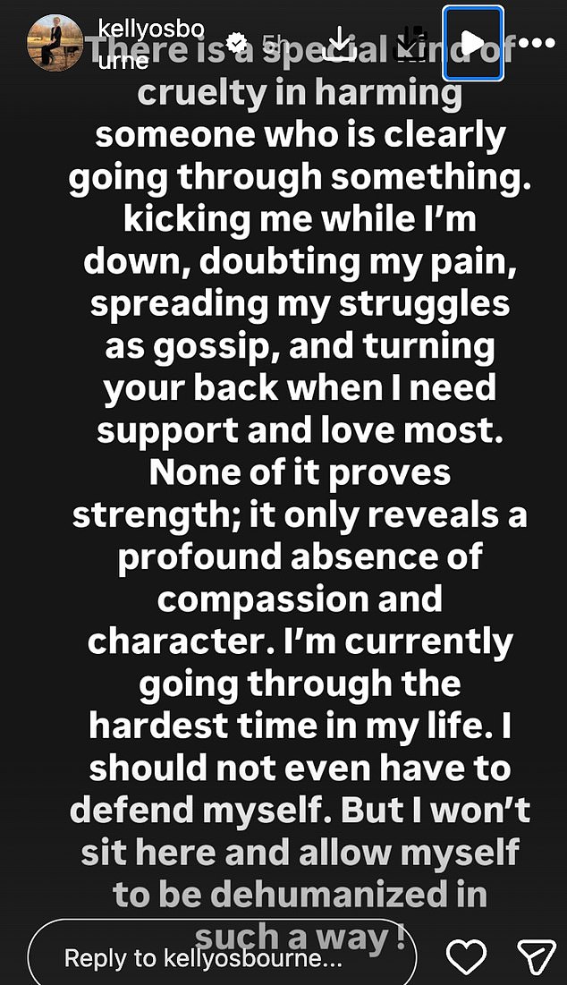 She wrote: 'There is a special kind of cruelty in harming someone who is clearly going through something'