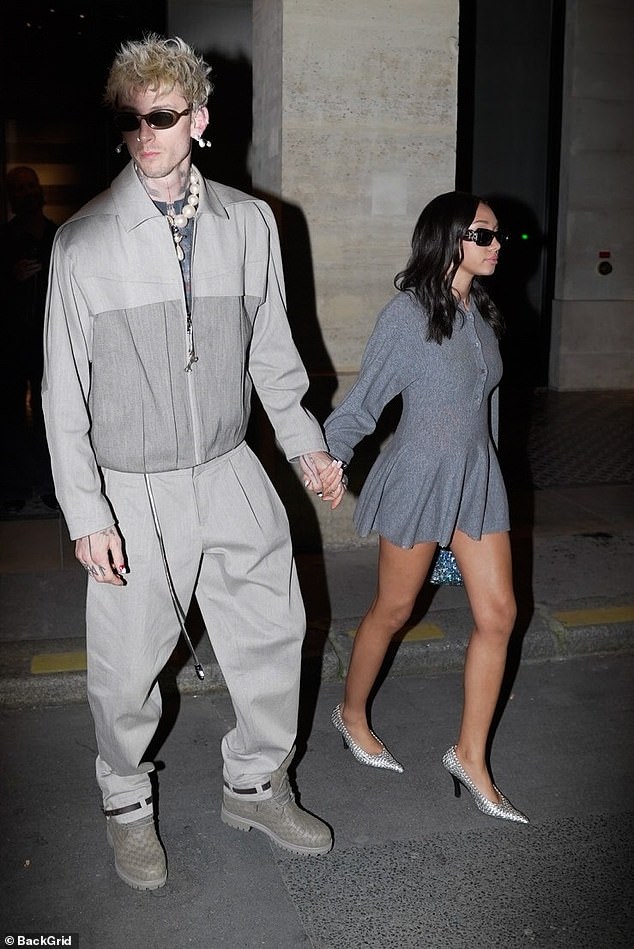 The musician accessorized his look with a chunky pearl necklace