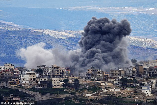 Smoke rises from Israeli bombardment on the southern Lebanese village of Khiam on Wednesday