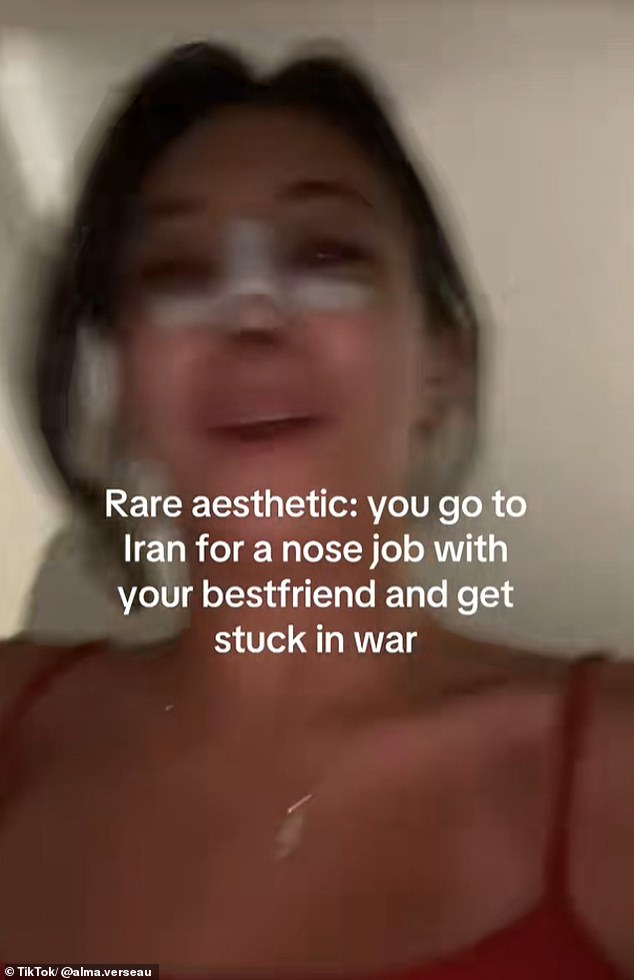 Alma scrambled with fear in the clip, with her nose still wrapped in a bandage after undergoing the cosmetic procedure