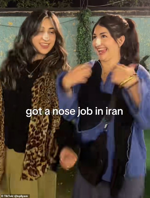 TikTok user Liya (pictured right), from Canada, said she woke up to the sound of bombs when visiting Iran for a nose job last year