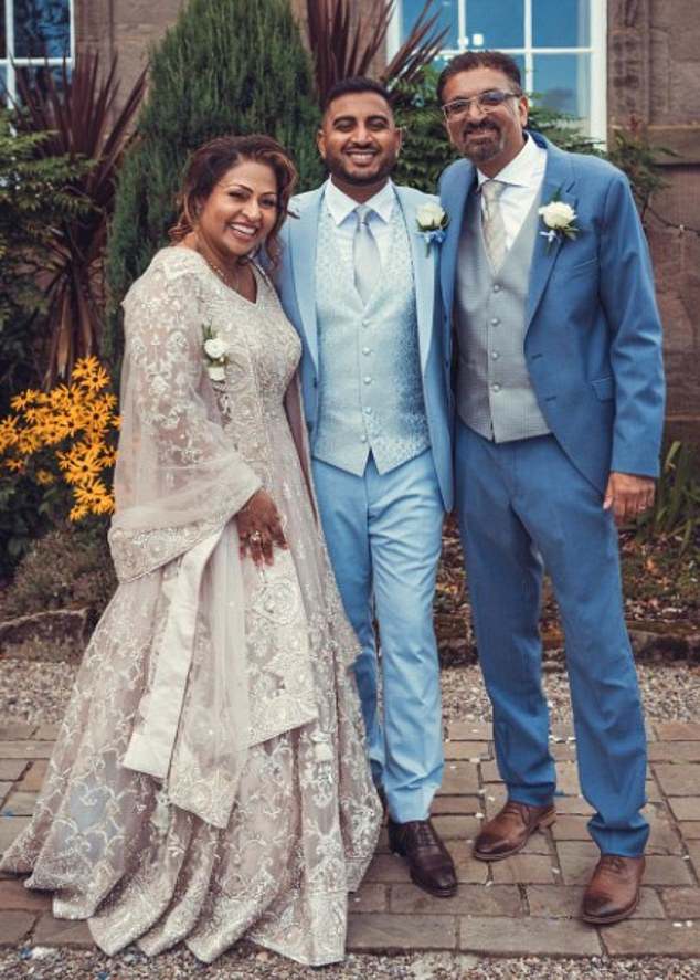 Shazia with Amin at their younger son Zayn's wedding