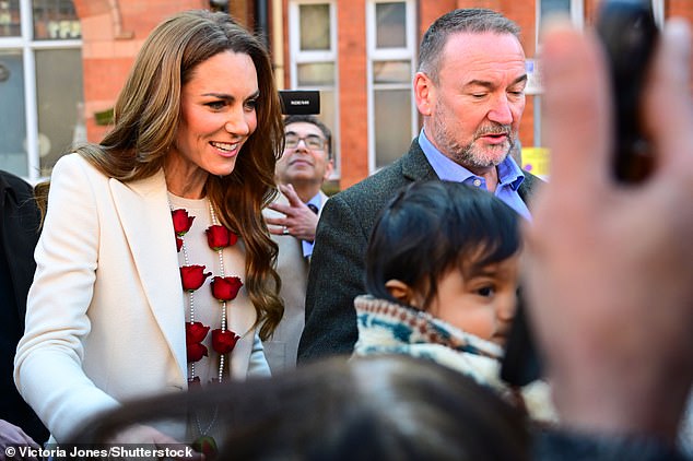 The Princess of Wales meets people during her royal away day to Leicester this afternoon