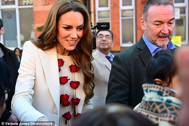 The Princess of Wales meets people during her royal away day to Leicester this afternoon