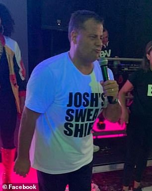 He donned a t-shirt that read 'Josh's Sweat Shirt' on his daughter's big day