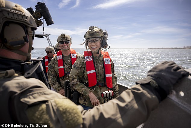Noem rides on the USCG MSRT Small Boat in South Bay, San Diego, California, last March