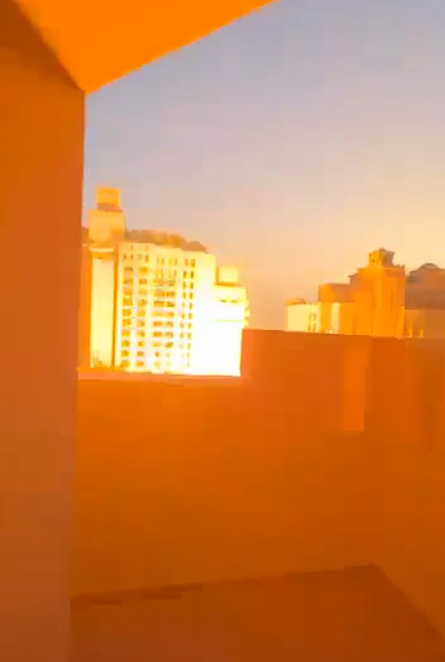 An orange aura filled the air as the debris struck the luxury hotel at speed
