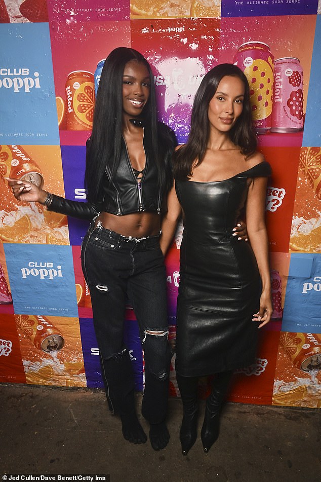 After a busy few weeks fronting Love Island and presenting a BRIT Award, Maya let her hair down on the fun night out (pictured with Leomie Anderson)