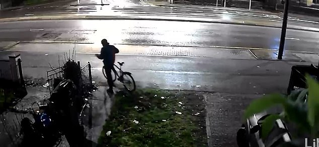 Moments earlier the man was captured on CCTV footage trying to open the door of a neighbour's car