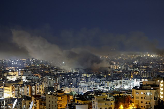 Israel continued to trade blows with Hezbollah, targeting the Iranian-backed terror group's stronghold of Dahieh (pictured) in the southen suburbs of Beirut