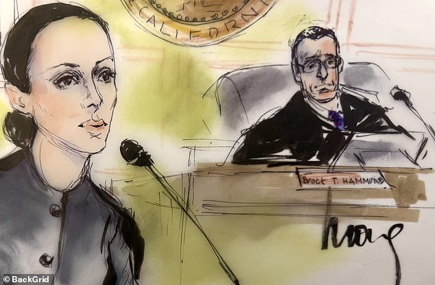 The sketches emphasized her tightly coiffed hair and her conservative cardigan, though the glasses she was pictured wearing on her way into court were absent